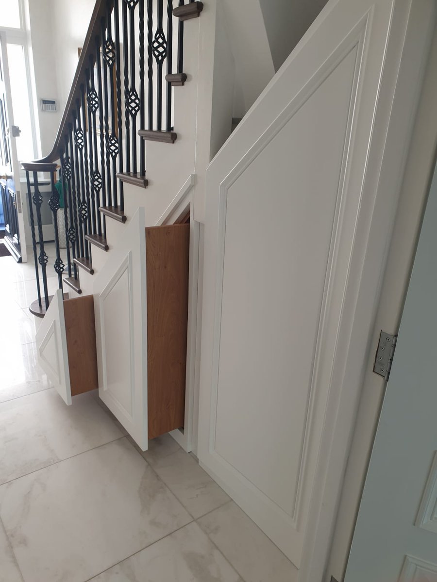 BespokeCabinets's tweet photo. A beautiful under stairs storage project installed in a client's Regents Park home.

Designed with a classic raised panel to match the period style of the property, with a Winchester oak interior and finished in clean white.

https://t.co/3XBsiNoaoP…/ https://t.co/3wpKvFuBQG