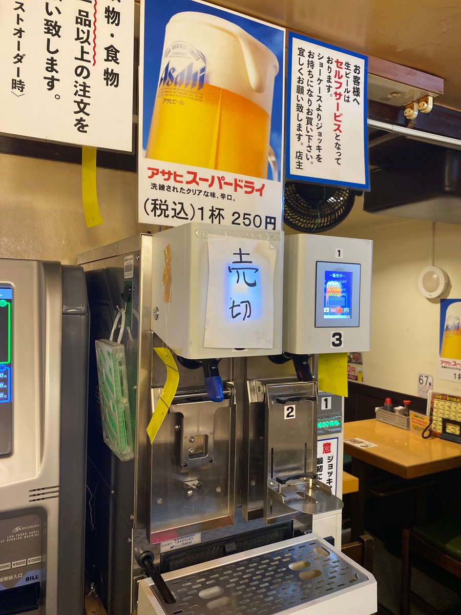 セルフコインサーバーは奥の席でコイン式。酎ハイレモンについては、店員さんに尋ねたら氷入れてくれたよ。