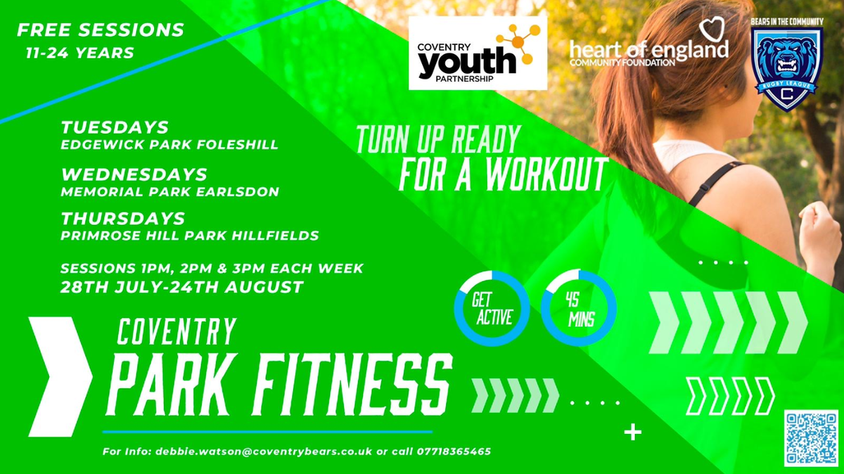 Free fitness sessions in the park 11-24 year olds led by Coventry Bears!!