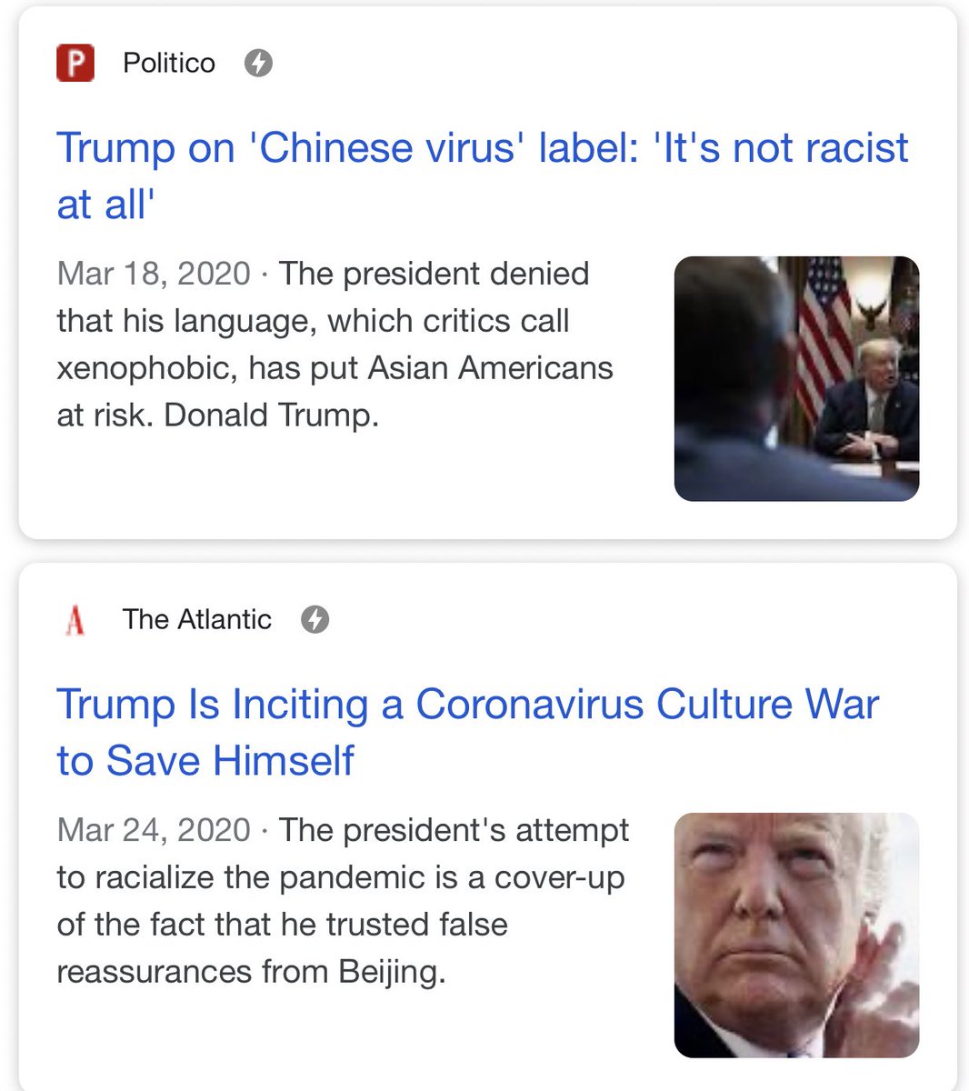 And just in case anyone wants to try to claim that Breitbart/Trumpworld are being sincere, take a look at how they’re talking about coronavirus. Breitbart has an entire section of articles labeled “Wuhan virus”, and Trump has a new derogatory nickname for the virus every week.