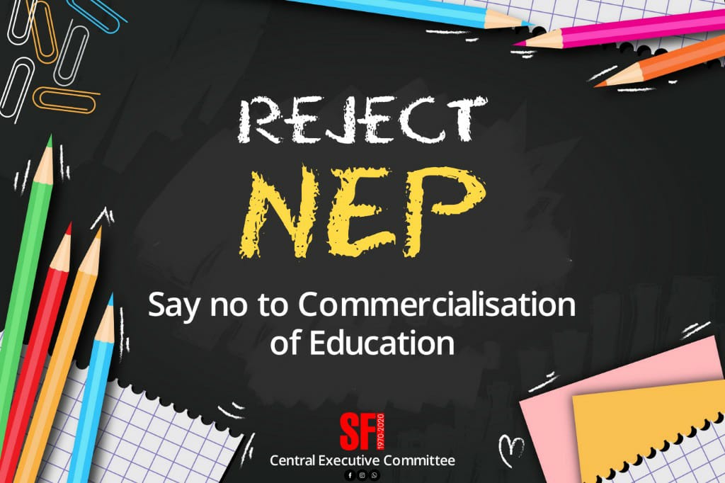 SFI_CEC's tweet photo. First they came with UGC guidelines, now without any consideration and discussion they are implementing highly problematic National Education policy. Let's get United and raise our voice. 
#RejectNEP https://t.co/BbTYWI7nEF