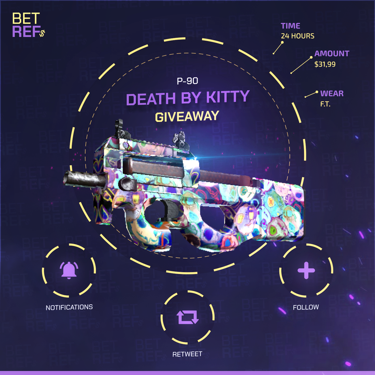 $32 GIVEAWAY!

P-90 Death By Kitty

✅ Retweet
✅ Follow us &amp; <a href="/DaddyskinsCSGO/">DaddySkins</a> 
✅ Visit betrefs.com
✅ Tag a Friend

⌛️ 24H
