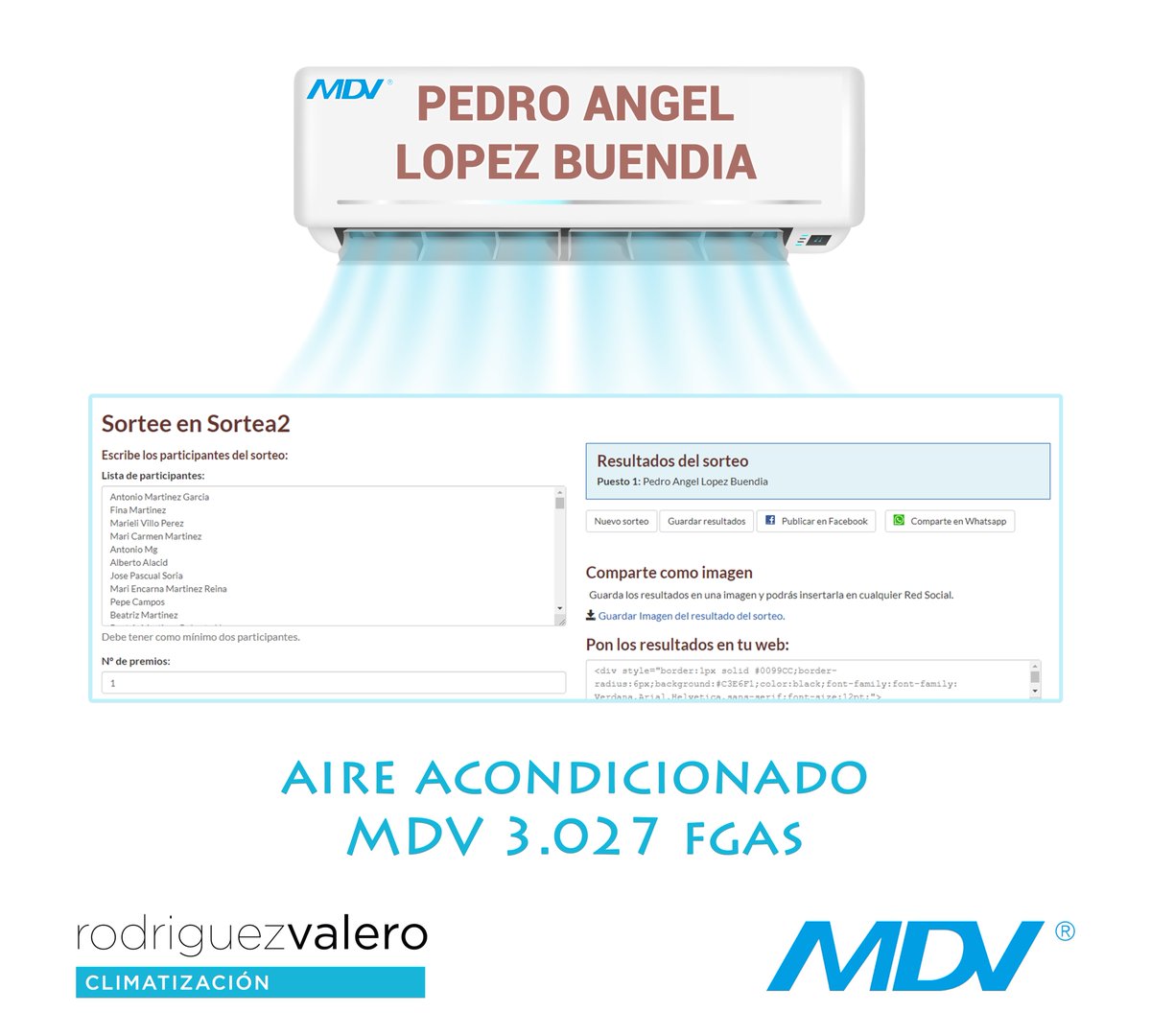rvsaneamiento's tweet photo. 🏆 ¡Ya tenemos ganador del split de Aire Acondicionado MDV! 🥳

Demos la enhorabuena a Pedro Angel Lopez Buendia 👏👏

Ha sido el elegido por la aplicación #Sortea2 para ganar este fantástico sorteo. 👨‍💻

#RodriguezValero #CaravacaDeLaCruz #RegiónDeMurcia https://t.co/mVd51Kz4i5