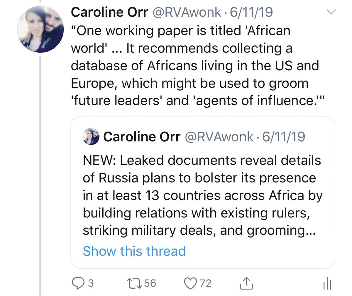 And although it’s too early to say anything conclusive about this, it seems pertinent to mention that Russia has been pouring resources into this space, seeking to gain influence in Africa while also exploiting existing racial tensions in the US to further Moscow’s own interests.