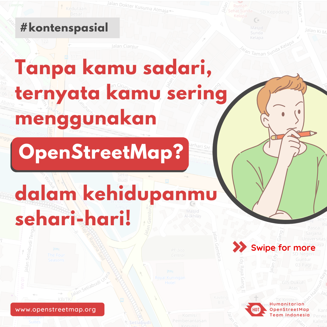 HOTOSM_ID's tweet photo. #kontenspasial 🌍 - [part 1]

Did you know that you have already used OpenStreetMap data in your daily life without realizing it?

Today, we will gives you facts that OSM data is being used in various mobile and web applications in your daily life. 👋🏼🇮🇩

#tutorial #OpenStreetMap https://t.co/e5Uc6VbsAr