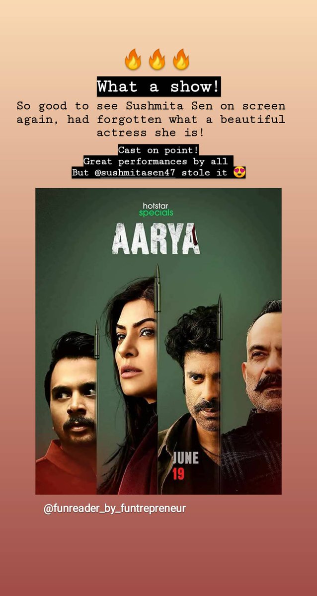 zinfern19's tweet photo. @thesushmitasen loved it! 🔥🔥🔥 #Aarya https://t.co/ckYtasJJ5e
