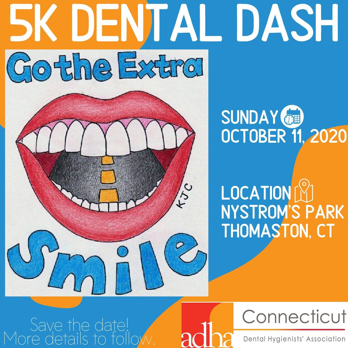 ADHAConnecticut's tweet photo. Save the date! Sunday - October 11, 2020
See you at the 5th Annual ADHA-Connecticut 5k Dental Dash! ๐ฆท๐ Go the extra smile!๐
#adhaconnecticut #adhact #5k #dentaldash2020 #dentaldash #Connecticut #run https://t.co/oZcPZ7PVtu