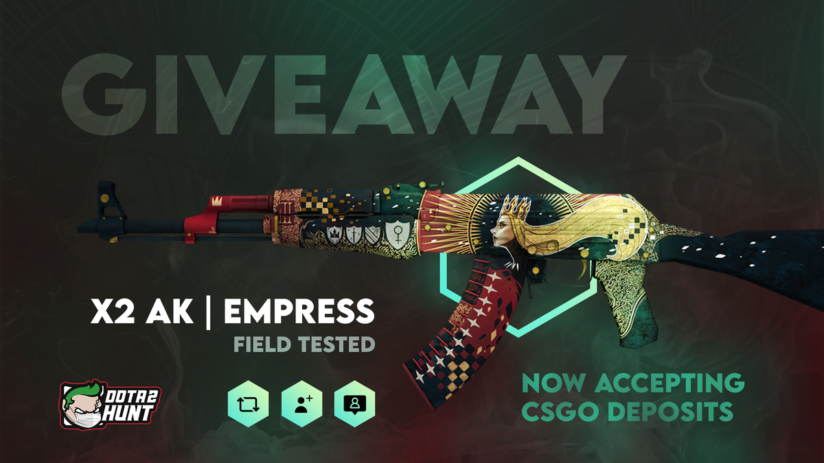 Dota2huntcom's tweet photo. CSGO x2 EMPRESS AK Giveaway!
- Retweet &amp; Like
- Follow us 
- Enable post notifications

2 Winner's will be announced in 7 Days
https://t.co/bHTKOEmJu5 accepting CSGO Deposit's.
#CSGOGiveaway  #CSGO  #dota2 https://t.co/jleINVvmfZ
