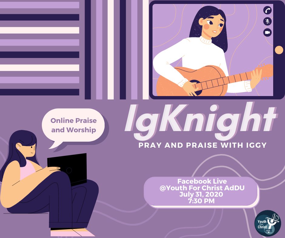 yfcateneodvo's tweet photo. Hugyaw mga Bagong Ignacio 🎶🗣

To gratefully end the celebration of Ignatian Month 2020, the Youth for Christ, Ateneo Religious Organization, and SAMAHAN invites you to this month’s Praise and Worship!

"IgKnight: Pray and Praise with Iggy" https://t.co/0ATpfQlfOU