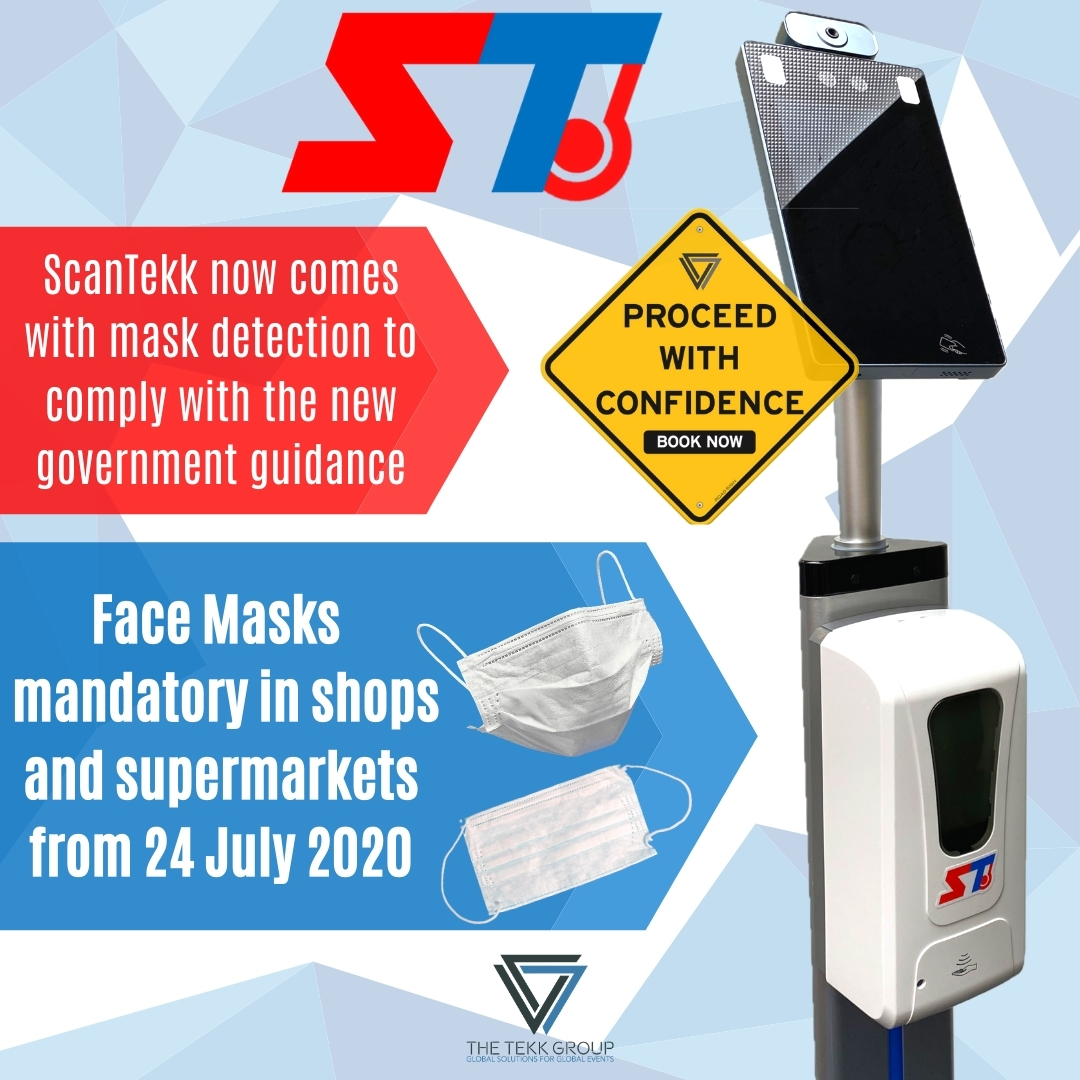 thetekkgroup's tweet photo. Proceed with confidence: Our ScanTekk devices now detect #facemasks and can prohibit entry to a business if a face mask is not worn making it easier to comply with new government guidance. Book your #ScanTekk device in today, call us on 0800 014 8084π#eventprofs #FeverDetection https://t.co/6d3iYkuHGs