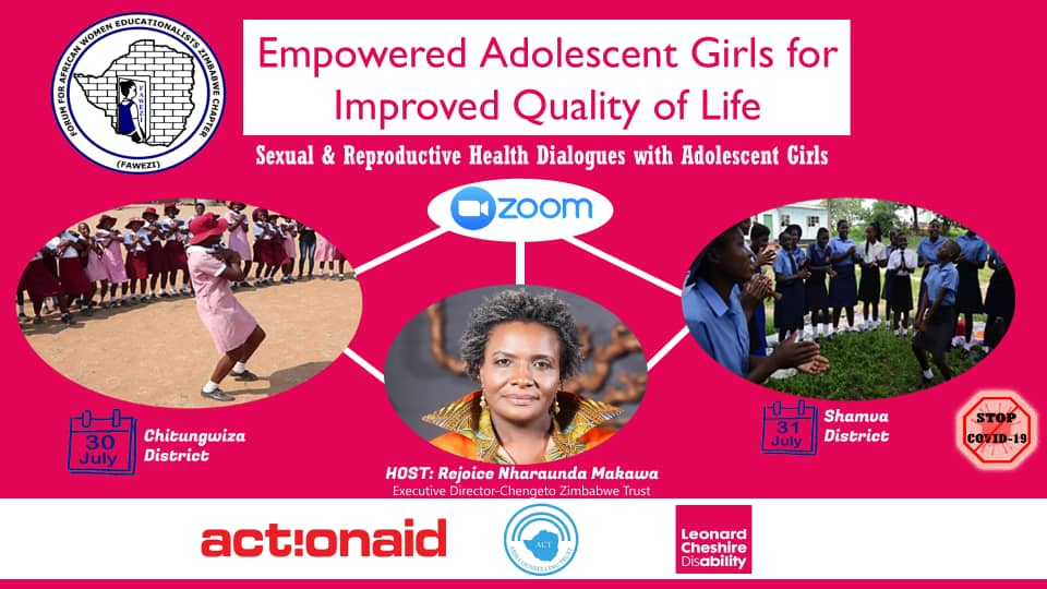 FAWEZim's tweet image. Follow our #SRHR dialogues with Adolescent girls  from Chitungwiza (tomorrow), Shamva(Friday). @RejoiceNhara  will facilitate the conversation on access &amp;amp; barriers to SRHR ,Menstrual Hygiene inline with the  lock-down and  also interrogate knowledge levels of the girls on SRHR