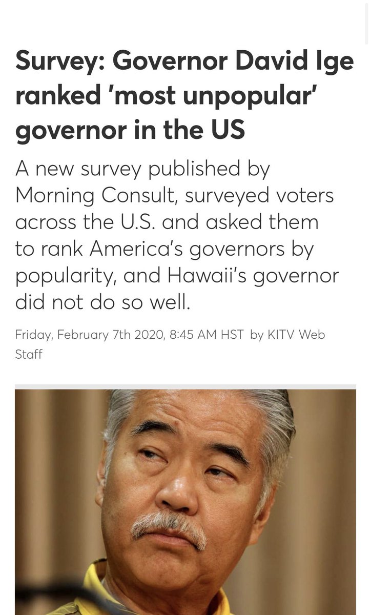 hapa_girl33's tweet photo. ICYMI: #DavidIge was voted the worst governor in the United States. The guy couldn’t even come in 49th place, no he had to shame Hawaii. His side kick Caldwell who advises Ige will be running for Governor. Tell them both NO THANK YOU. #SaveHawaii https://t.co/X3jUxaGx91