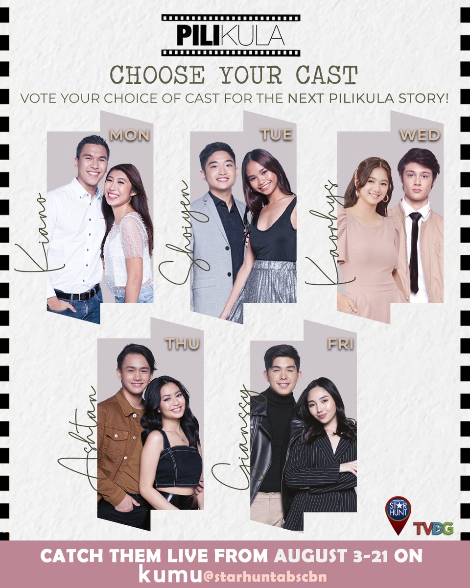 starhuntabscbn's tweet photo. Sa PILIkula, hawak mo ang kwento and now you get to choose your cast! Starting next week, your favorite tandems will go live and you can support them to be the PILIkula lead stars by sending stickers! So, see you next week on @starhuntabscbn Kumu! 💖🎬 https://t.co/YbX56ptGqx