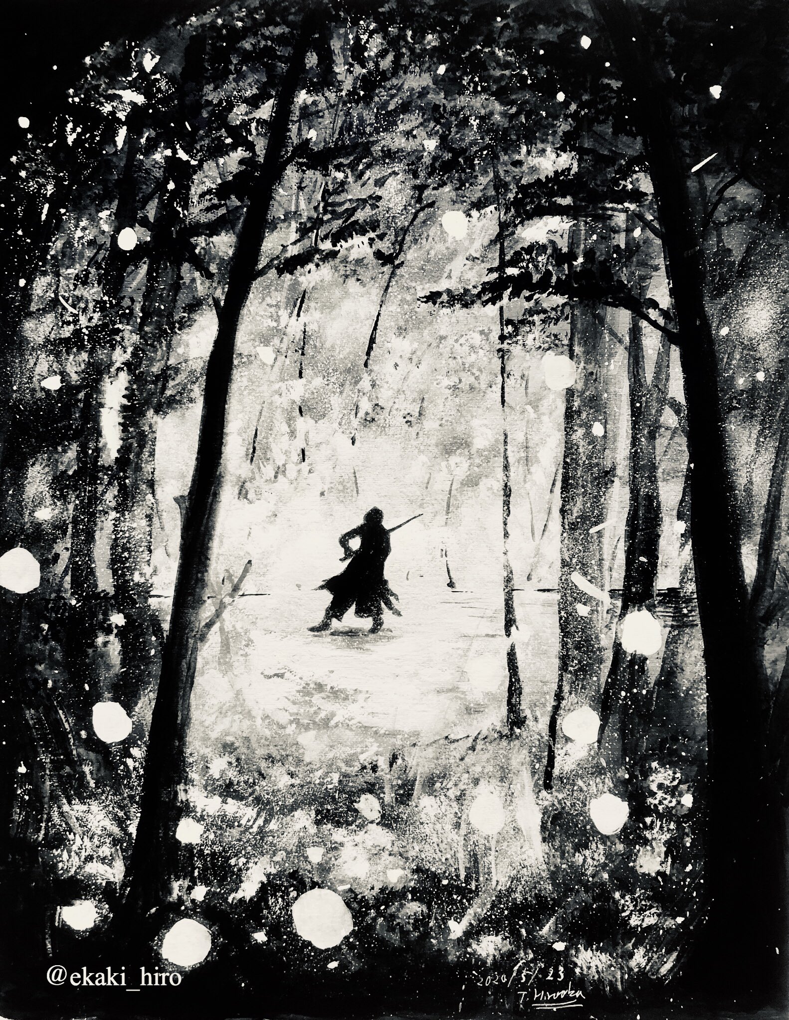 絵かきのヒロ 今日のお絵描き 既に描いた作品をアプリを使ってモノクロ写真にしてみた 高嶋英輔さん Violineisuke の 大樹と風 木霊 雷音 をモノクロにしてみた 以外といいかも 今日のお絵描き モノクロ楽曲イメージイラスト 高嶋英輔