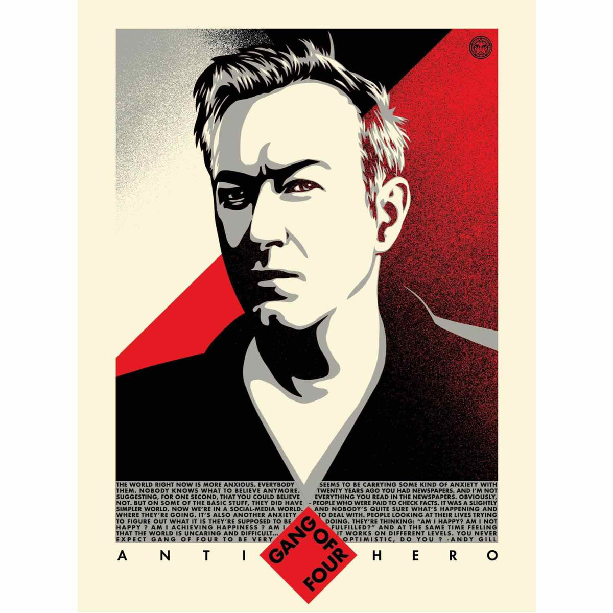 gangof4official's tweet photo. Andy Gill 'ANTI-HERO' poster by Shepard Fairey AKA @OBEYGIANT  - available now at https://t.co/3ytKZNhzVj
We are delighted to announce that iconic US street artist Shepard Fairey has created a poster version of the Andy artwork that he made for the current ANTI HERO EP... https://t.co/CMcgr9prbL