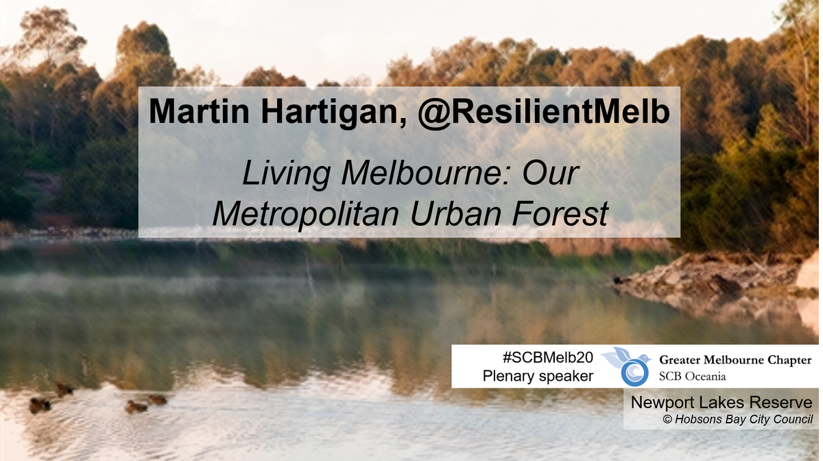 HollyKirk's tweet photo. #SCBMelb20 It's a pleasure to introduce our 2nd Plenary Tweeter, Martin Hartigan, who will be telling us about the amazing Living Melbourne strategy from @ResilientMelb &amp; @nature_org

You can find out more here:
https://t.co/GWnuWBdUt7 https://t.co/XebIMeyWvh