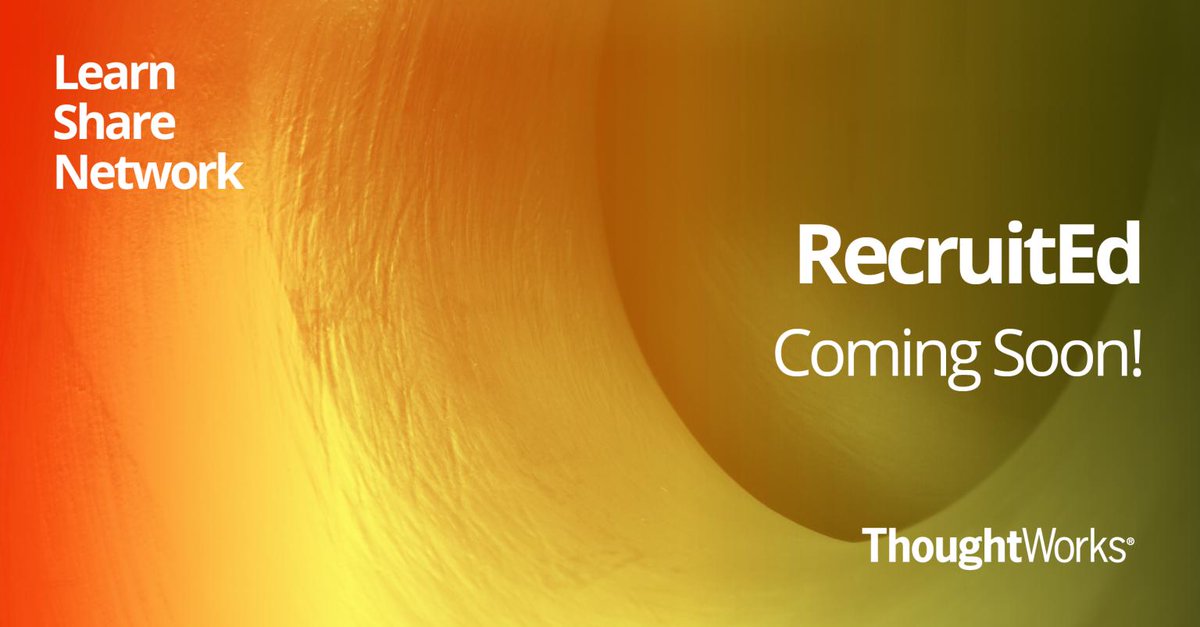 apoorv1123's tweet photo. @thoughtworks is excited to announce #RecruitEd - A platform for recruiters to come together, share knowledge and network.
Stay tuned for more!
#ThoughtWorks #LearnShareNetwork #webinars
@hsavvy https://t.co/eE8z3sKuEr