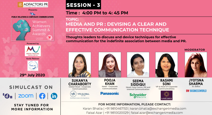 e4mevents's tweet photo. Live now!
What better platform than the “Women Achievers Summit” to discuss on the relationship between PR and media in today’s diaspora. Witness stalwarts discuss this indefinite association on 29th July, 1 pm onwards

#e4mprwomenachieversawards
 
#e4mprwomenachieveressummit https://t.co/5ZMJHslgSp