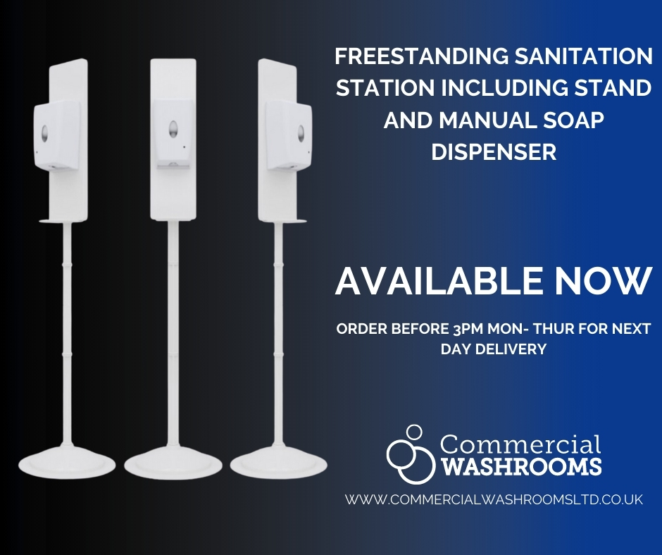 CWashrooms's tweet photo. Available now from Commercial Washrooms and delivered next day when ordered before 3pm Mon- Thurs, this sanitation station with stand and manual soap dispenser is ideal for placement in commercial buildings.

#handwashing #handhygeine #sanitation

https://t.co/7FOpltzLIg https://t.co/S2sJOxAfAP