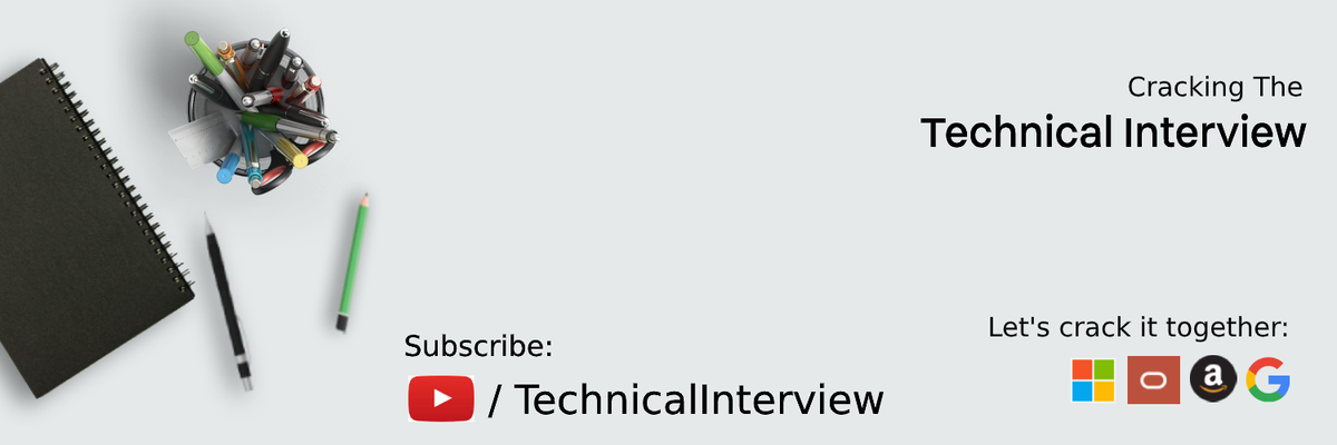 TechnicalInter4's tweet photo. To know all the coding interview questions, asked in product based companies such as #Google #Microsoft #Amazon etc. Please follow:
Twitter: @TechnicalInter4 
Youtube:https://t.co/chBYljQDNS

#Coding #codinglife #codingbootcamp #interview #technicalinterview #Algorithms https://t.co/yFK7WBG2iQ