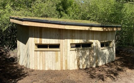 Timber clad block hide for <a href="/bandkbuild/">Bowmer+Kirkland</a> at Belper Derbyshire