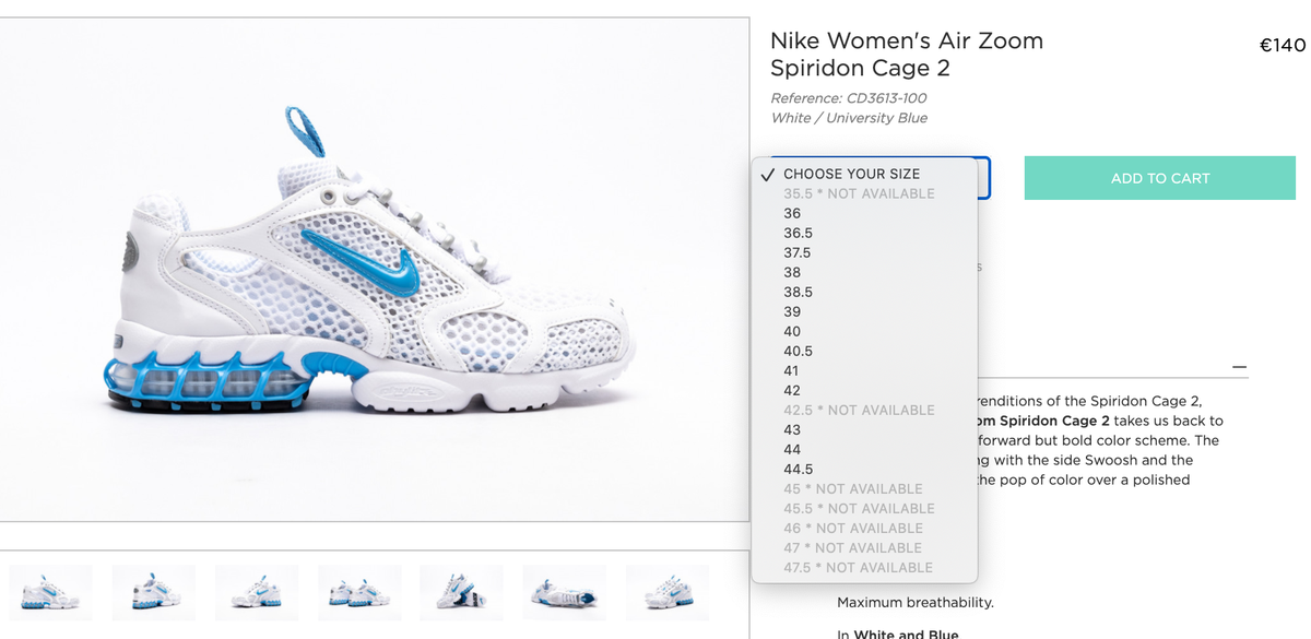 women's air zoom spiridon cage 2 university blue