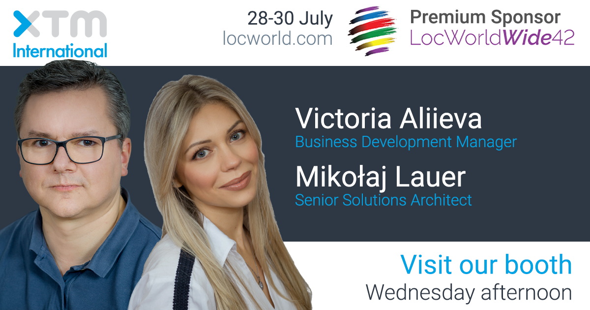 xtmintl's tweet photo. How are you spending the afternoon at #locworldwide42? Visit Victoria Aliieva and Mikolaj Lauer, and maybe you’ll win a prize! https://t.co/7moDcRBlZn
#locworldwide #locworld #l10n #meetxtm https://t.co/Bxk7SGO4D6