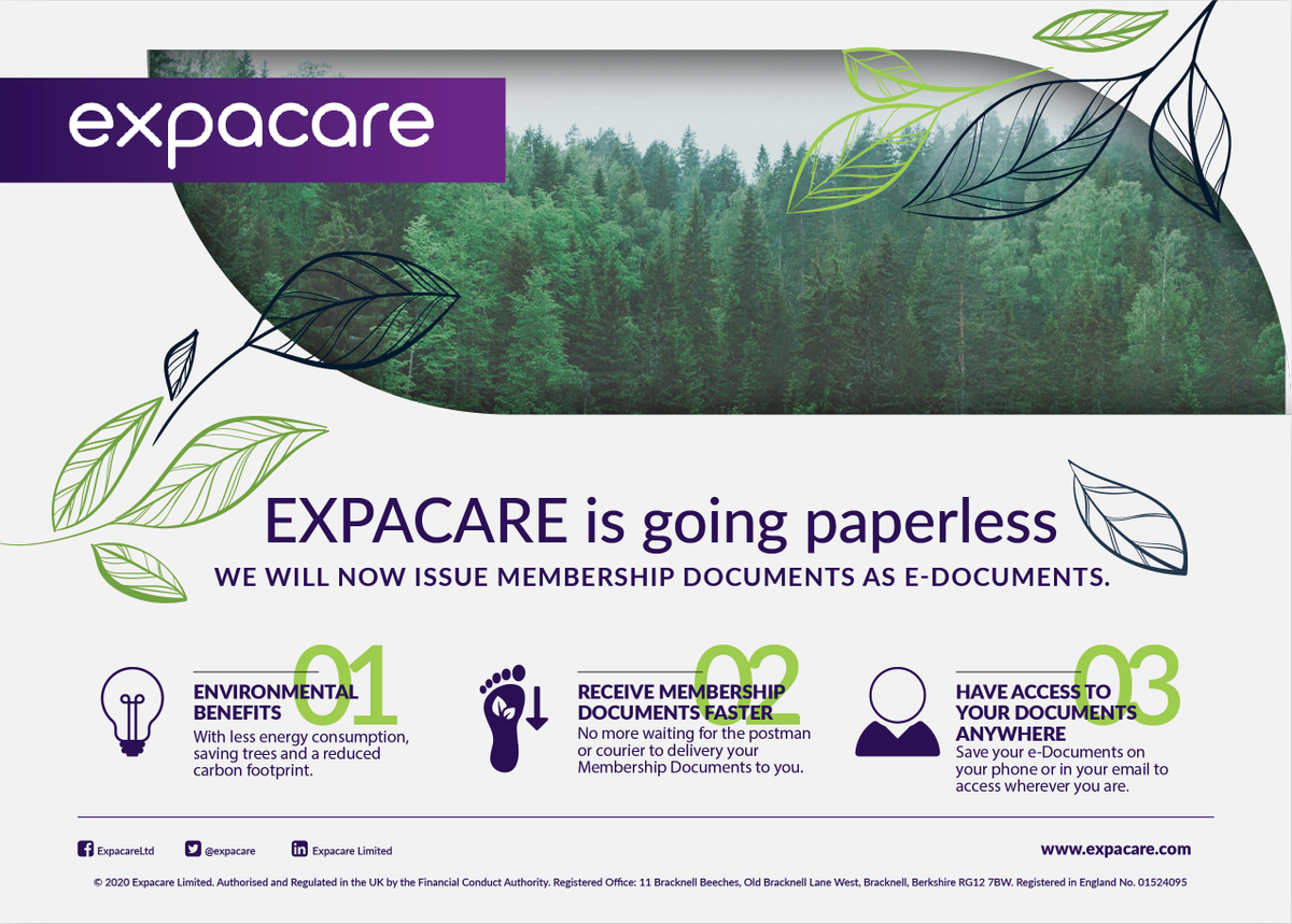 expacare's tweet photo. Expacare is Going Paperless!

#Expacare #eDocuments #Paperless #SaveTrees #Environmental #Benefits #Members #Health #Insurance https://t.co/Vxvl5qxftS