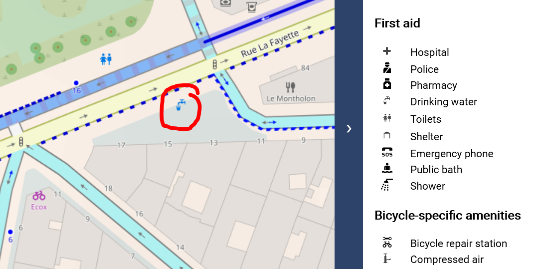 BugBilly's tweet image. une astuce pour ceux qui visitent à vélo : on peut retrouver les points d&apos;eau potable sur #CyclOSM : 
cyclosm.org/#map=20/48.876… 
(quand ils sont bien renseignés dans #OSM)