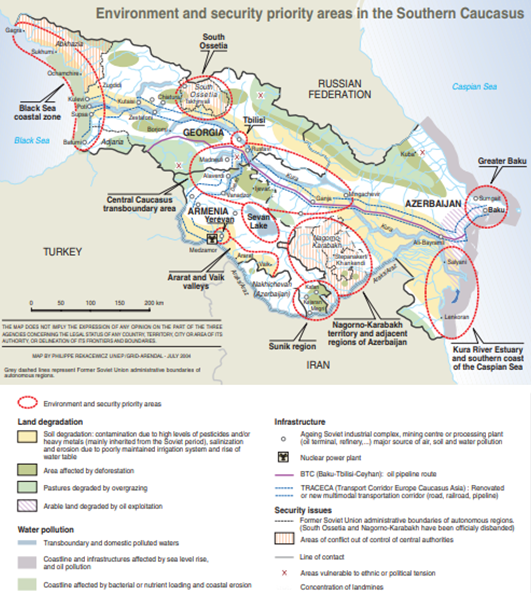 2/7 The territories of recent Azerbaijani-Armenian skirmishes are considered to be one of the "Environment and Security priority areas" of the South Caucasus. Its ecosystem is adversely affected by deforestation, overgrazing, and poor water quality and management problems.