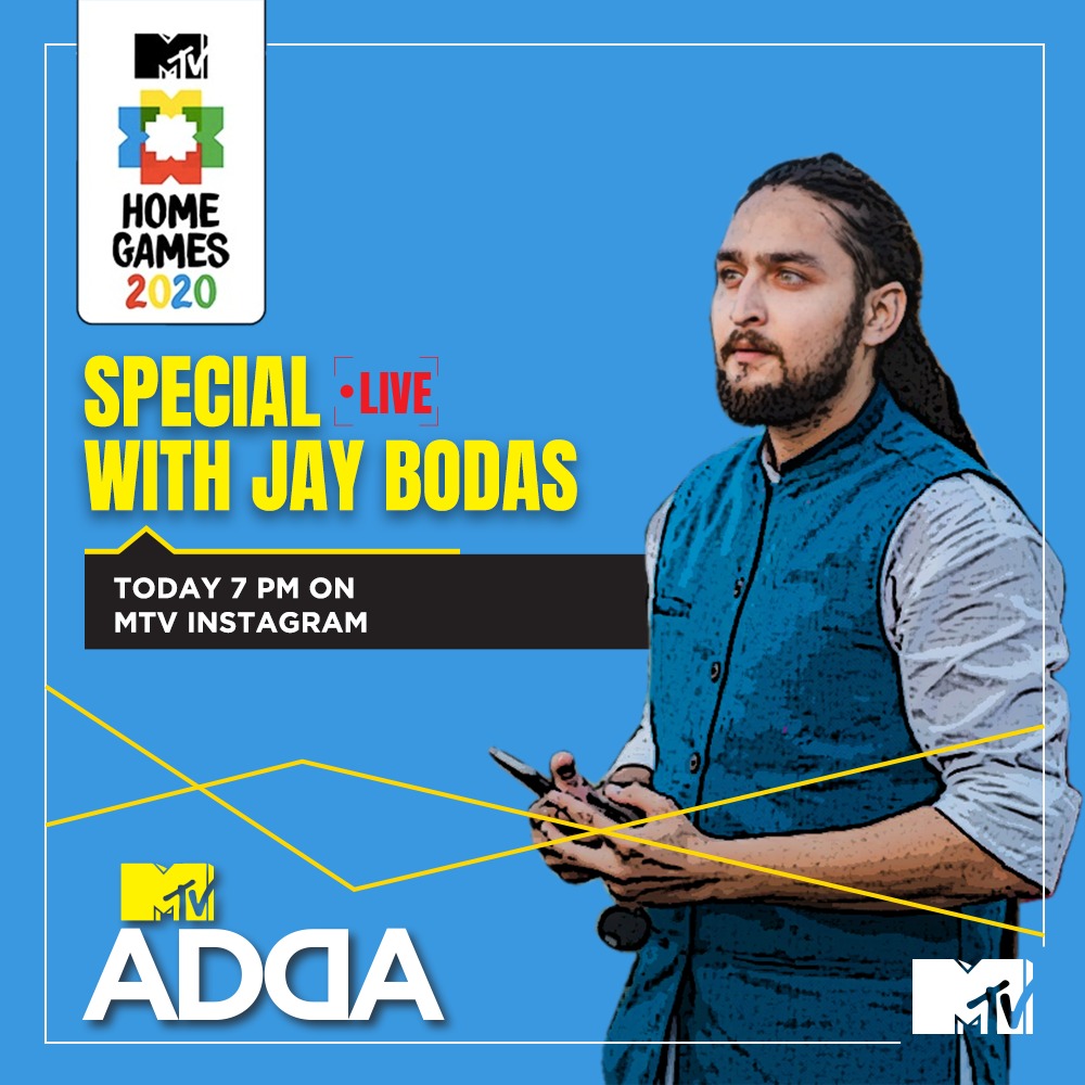 MTVIndia's tweet photo. Aaj Shaam 7 baje on @MTVIndia's Instagram aa rahe hain Jay Bodas to give you all the information about #MTVHomeGames ki category Hawaizaade. Apne sawal taiyaar rakhna. #MTVAdda https://t.co/tkaPQQjBr8