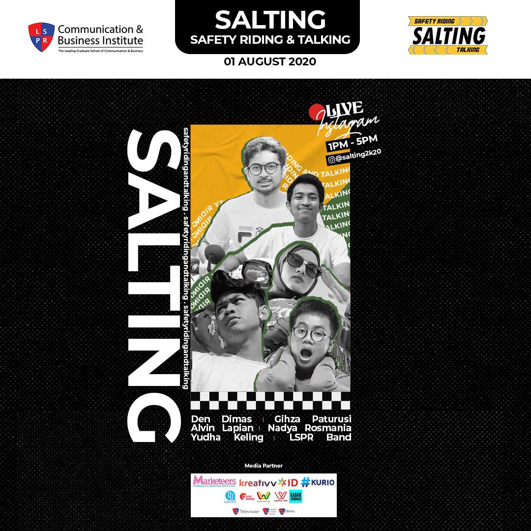 Dalam Live Streaming SALTING di IG, kita bisa sharing tentang aman berkendara sambil seru-seruan dan ketawa bareng-bareng secara online, dengan pengisi acara yang juga seru!!!

Save the date 01.08.2020Double exclamation mark

See you online!