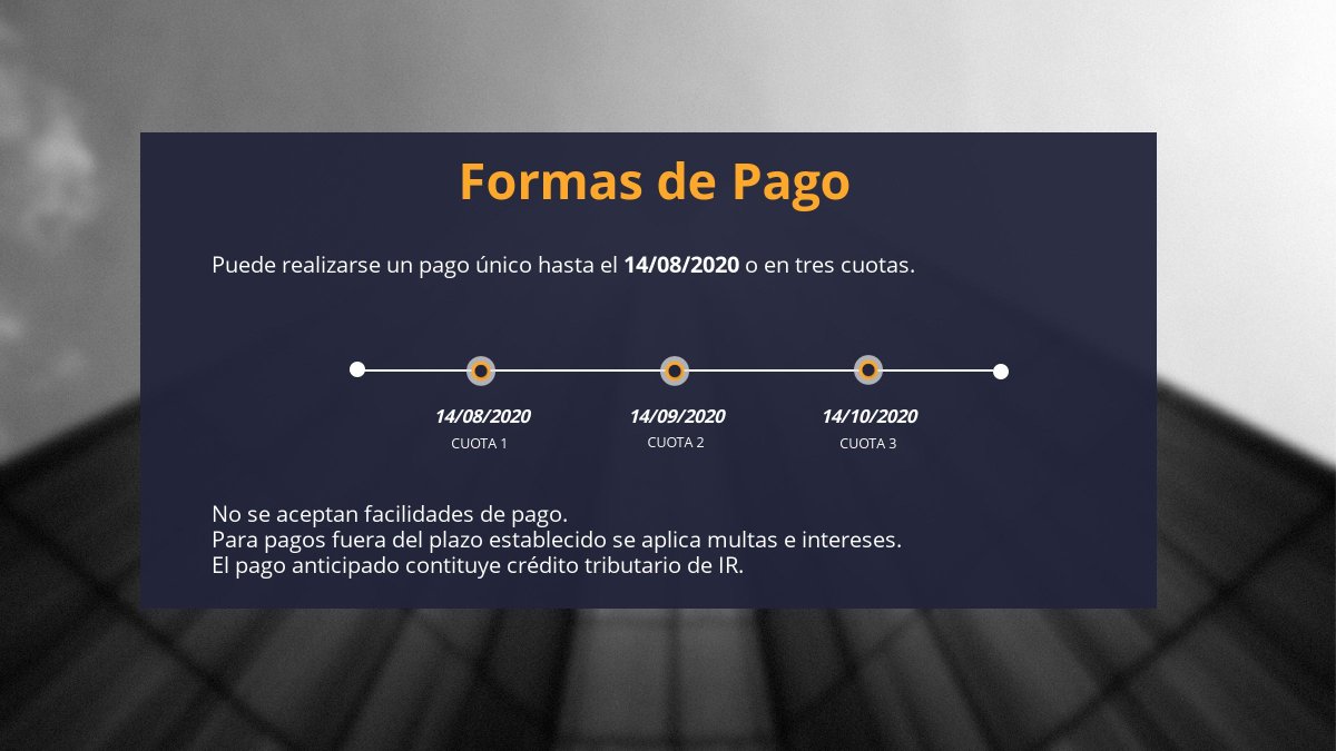 ProspectusLF's tweet photo. El 27/07/2020, mediante Decreto Ejecutivo No. 1109, el Presidente de la República dispuso la recaudación anticipada del Impuesto a la Renta con cargo al ejercicio fiscal 2020.
¿Quieres conocer más acerca de esta disposición? Revisa la siguiente infografia.
#ProspectusInforma https://t.co/kHW6tRqQ16