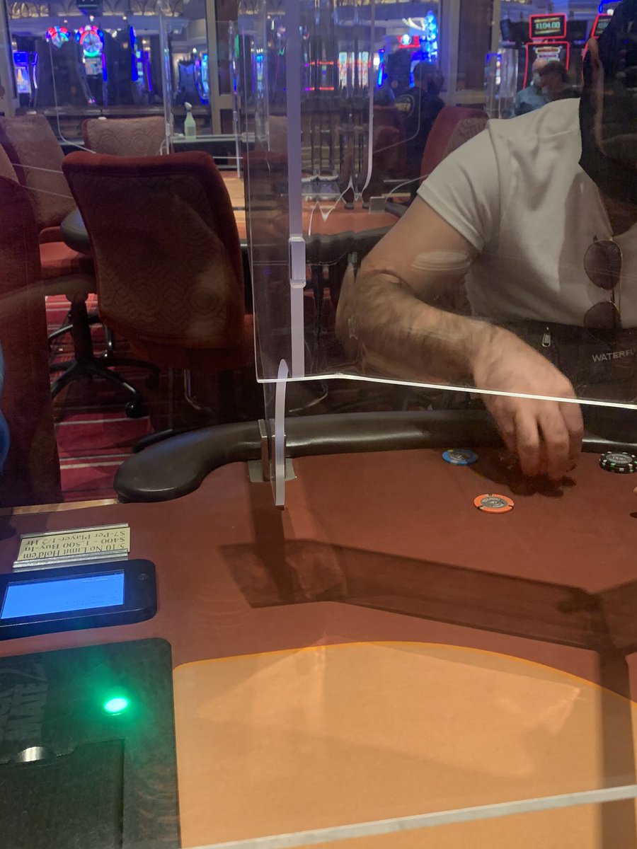 Update B 4:30Seat 1 He has shades hanging from his shirt. Usually OK, but it’s 4:00am, so he doesn’t give a fuck. He limps. UTG1 raise 40We shoot him up again to $120 AQoUTG cold calls... see what I mean!UTG1 callQJ8rUTG leads 200 Fold We slam Call Hold v KTo