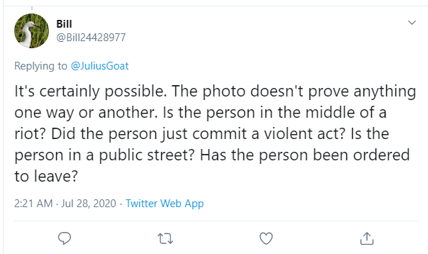 In the absence of exonerating context, the authoritarian mind will conjure some.If even a hint of it proves true, it will serve to erase the reality of an authority pointing a weapon at a person with no weapon and no defense. If it's all disproved, he'll simply conjure more.