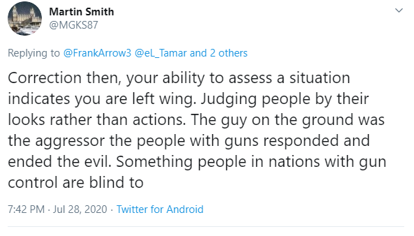 I want to be clear when I say they literally think the threatened parties are the aggressors. It's not a metaphor.They are authoritarians, which means that they automatically side with authority, whatever the evidence, whatever the context.