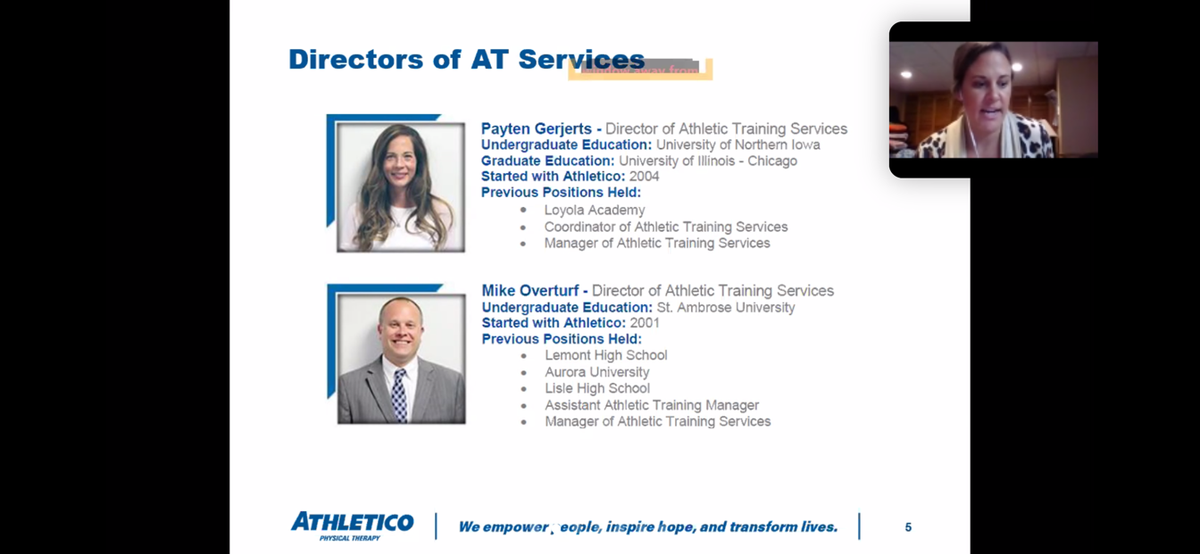 Athletico's tweet photo. #AthleticoSigningWeek: Virtual New Hire Orientation is underway from the @AcoATTeam as we welcome Athletico's newest  #AthleticTrainers! https://t.co/I2TeLURTEM