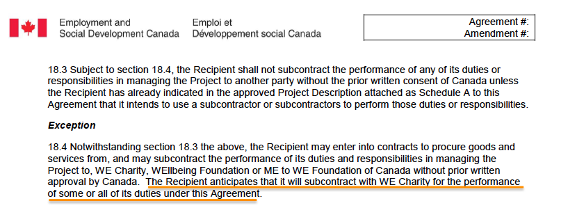 6. And finally, note the agreement with the government anticipated subcontracting "some or all" of the program back to WE Charity.