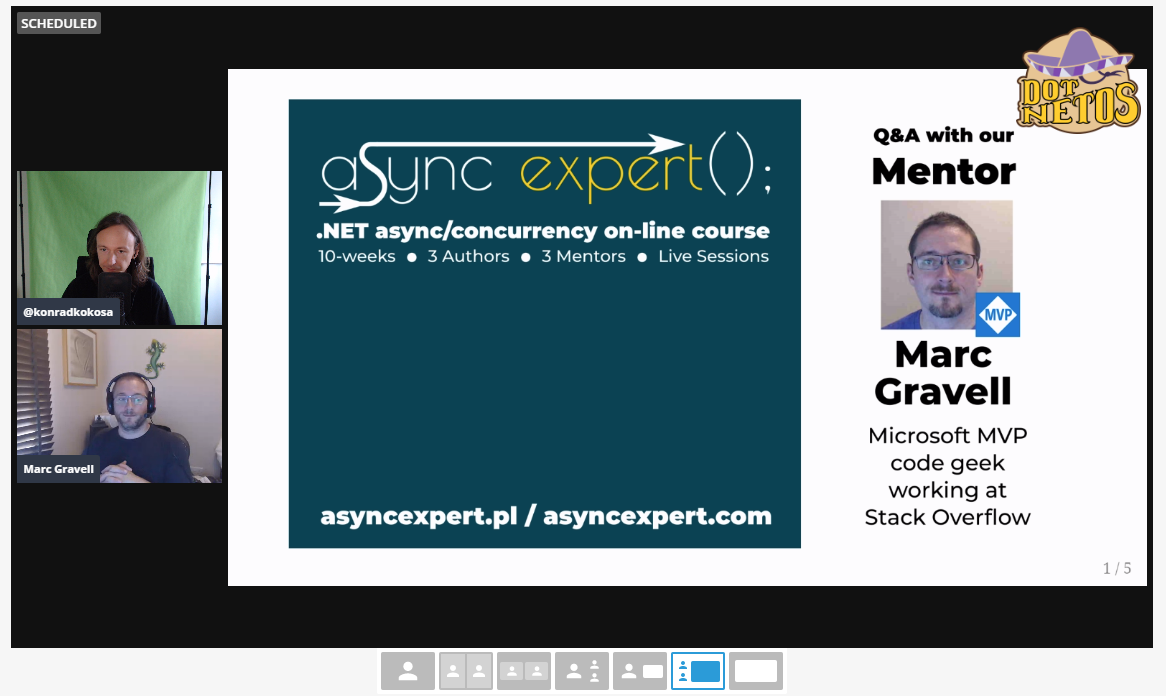 lukaszpyrzyk's tweet photo. Just started live Q&A with our Mentor @marcgravell 😍 Those are goodies for https://t.co/FTQadSxoqQ students💜 #asyncexpert #async #dotnet https://t.co/EEKLP2TAeG