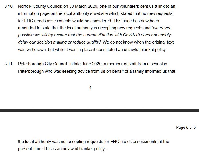 CIE0457 -  @IPSEAcharity , who gave oral evidence to the Committee & were asked to substantiate their statement that some LAs had adopted unlawful blanket policies both after & immediately before SEND easements. They replied here  https://committees.parliament.uk/writtenevidence/9224/default/