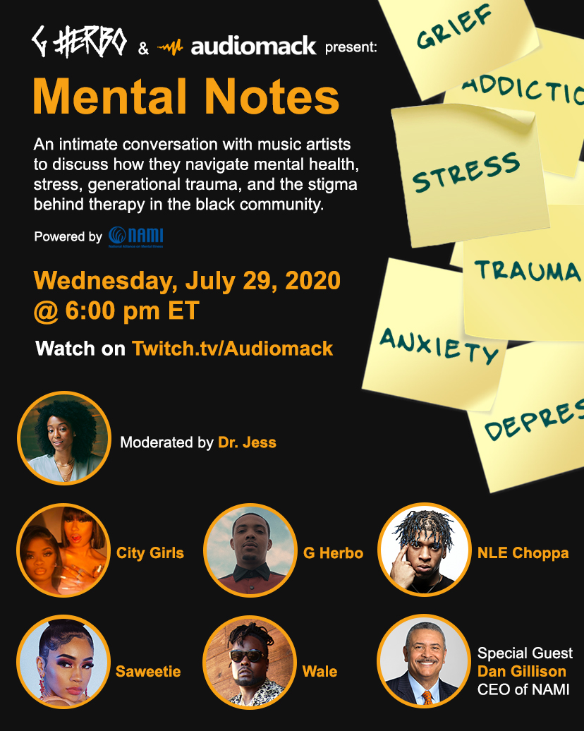 TODAY AT 6PM ET @ThegirlJT, @Nlechoppa1, @Saweetie, & @Wale WILL JOIN ME TO DISCUSS MENTAL WELLNESS & SHARE OUR EXPERIENCES. MODERATED BY @ASKDRJESS & @NAMICOMMUNICATE CEO DAN GILLISON.

WATCH LIVE 6PM ET➡️ fanlink.to/mentalnotespan…

#SWERVINTHROUGHSTRESS #MINORITYMENTALHEALTHMONTH