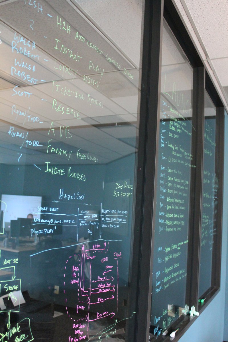 5/ We filled up the kitchen and meeting tables with food, the walls with ideas, and the server with code. We went from 0 lines written to launching a DFS site over the course of about 4 months.