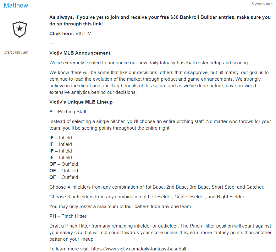 7/ We tried to rethink the game & appeal to the widest range of players. Driven by  @therotoquant  @primxo, we changed how NBA, PGA & MLB played. Some hated it ( @stevietpfl), others loved it ( @dan_back ), but on the whole, we just wanted to make the game sustainable long-term.