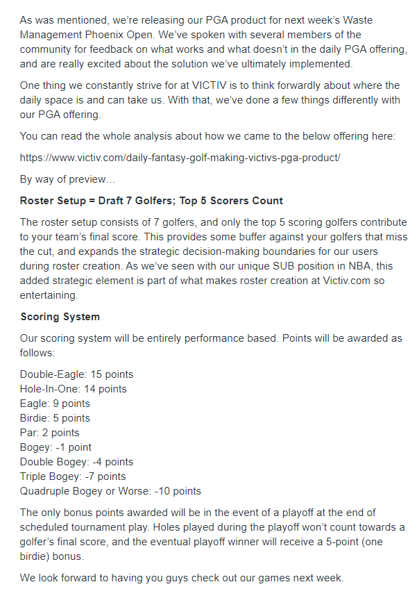 7/ We tried to rethink the game & appeal to the widest range of players. Driven by  @therotoquant  @primxo, we changed how NBA, PGA & MLB played. Some hated it ( @stevietpfl), others loved it ( @dan_back ), but on the whole, we just wanted to make the game sustainable long-term.