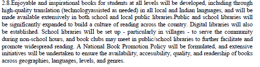 Emphasis on libraries and making good reading materials available