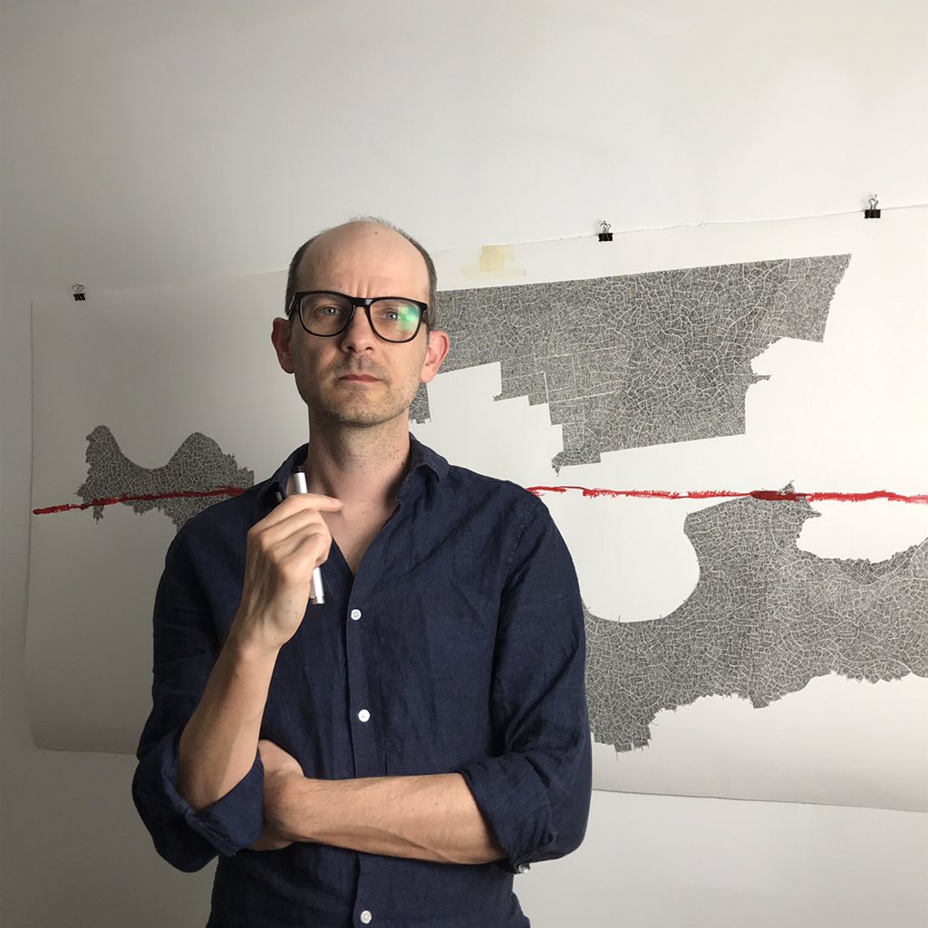 john_cowen's tweet photo. Me with my drawing ‘Long Shadow’ completed a couple of months ago. 150 x 70cm. 

#drawing #contemporarydrawing #ArtistOnTwitter https://t.co/Loj8dH0Y88