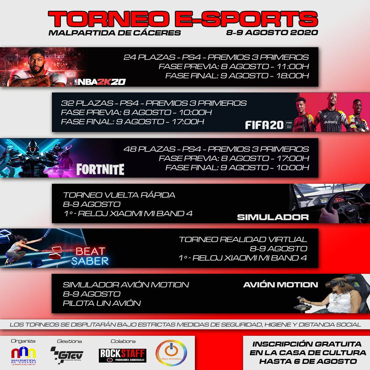 👾🕹¿Te gustan los E-Sports? ¡Prepárate porque los días 8 y 9 de agosto te espera el Torneo E-Sports Malpartida de Cáceres! FIFA, NBA, Fortnite, Beat Saber, simuladores... Inscripción gratuita e información hasta el día 6 de agosto en la Casa de Cultura 👇👇