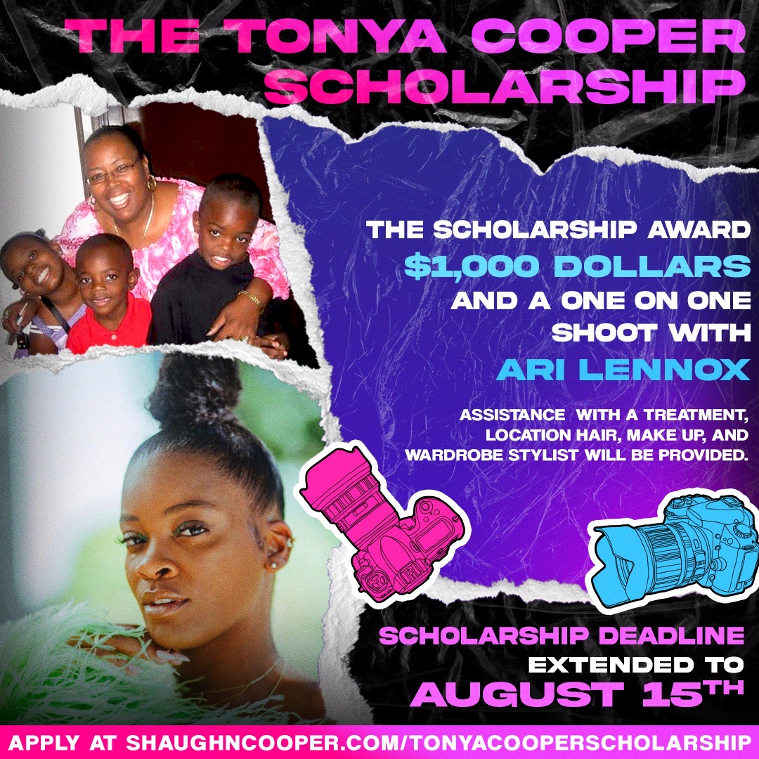 ShaughnCooper's tweet photo. Scholarship update: The deadline has been extended to August 15th! Also, the recipient will have a one on one photoshoot with @AriLennox and I will guide them in creating a treatment, moodboard. There will also be a MUA, hair stylist, and wardrobe stylist provided #TCFOREVER 🥳 https://t.co/71z7Hmz7IM