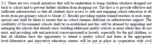 Chapter 3. Curtailing Dropout Rates and Ensuring Universal Access to Education at All levels. The absence of school infrastructure should not serve as reasons for dropout. The credibility of government schools needs to be established.