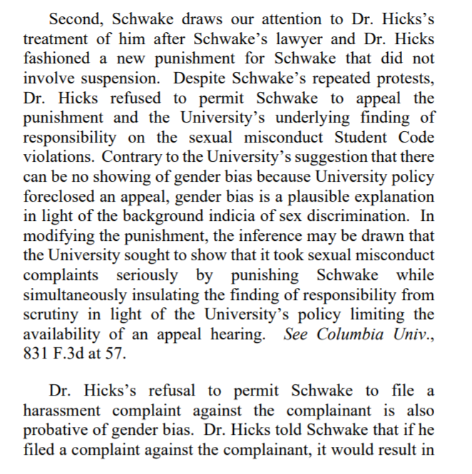 Court also suggests ASU officials discouraging acc'd student from filing a complaint against the accuser (who he had alleged was harassing *him*) supports an inference of gender bias.